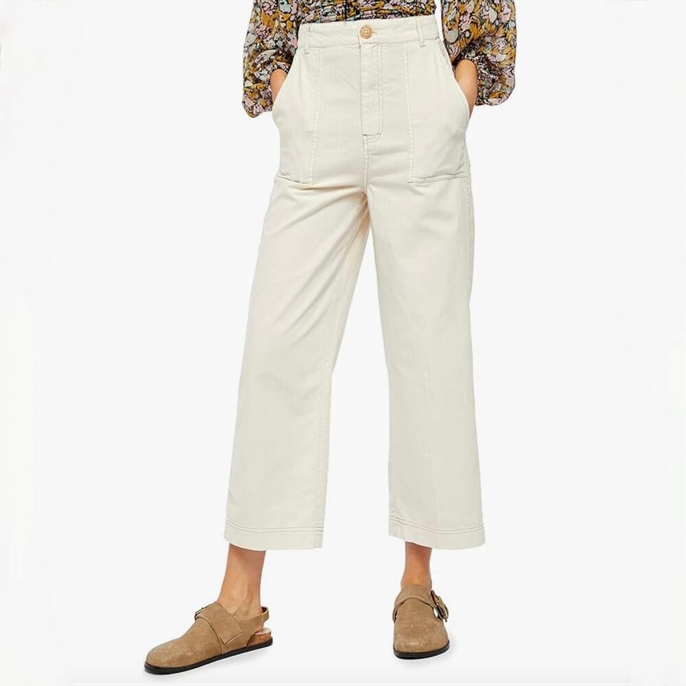 Free People Sunday Skies Straight Wide Leg Cream Jean Pants High Rise - Size 8